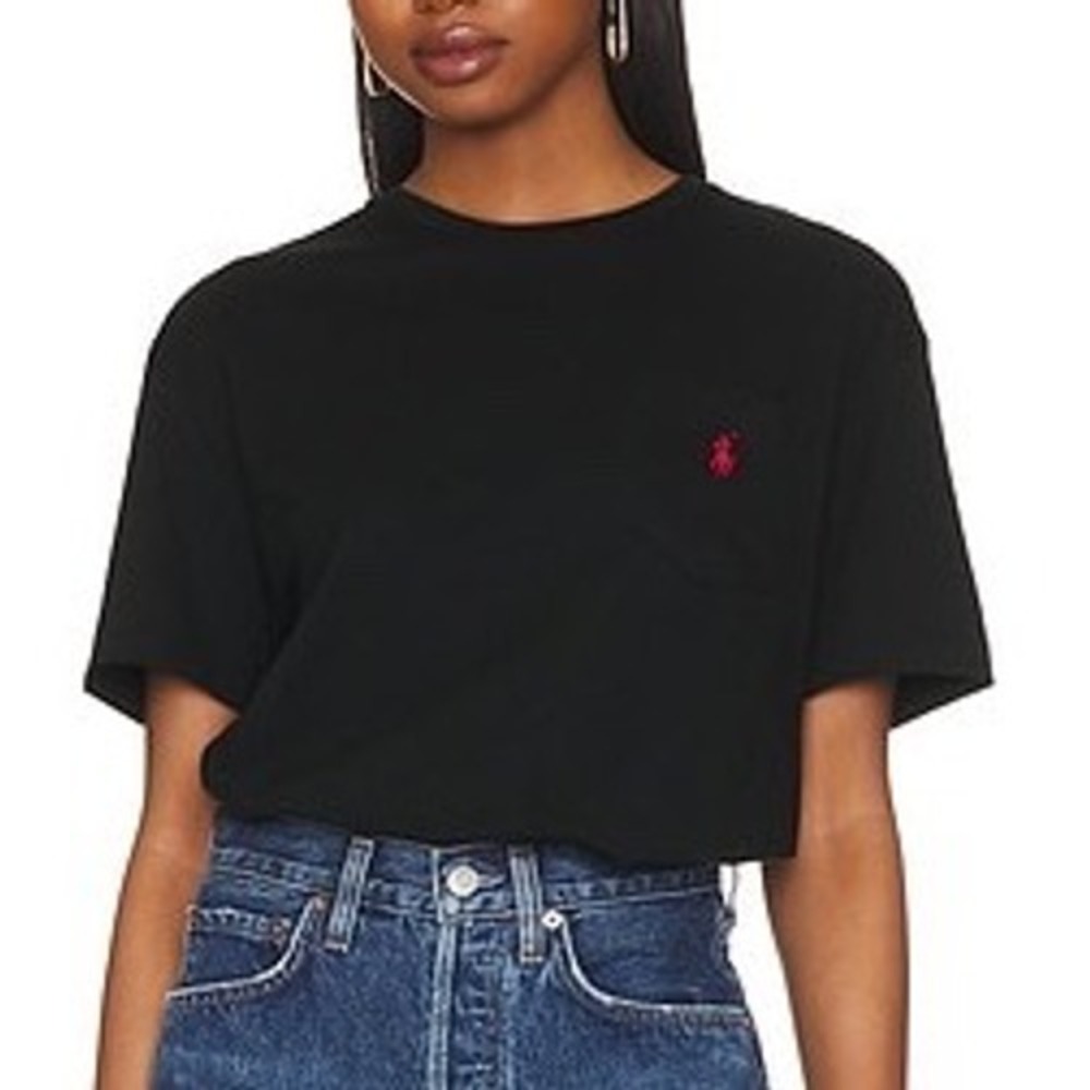 Polo Ralph Lauren Women's Cropped Pocket Tee Shirt Size Large Black Short Sleeve - Picture 8 of 8